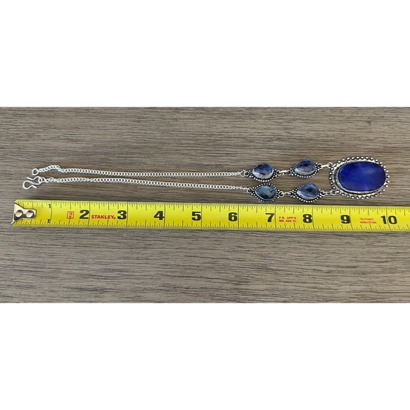 0345 Simulated Sapphire Rainbow Fire Topaz Necklace Silver Statement Jewelry - Picture 7 of 8